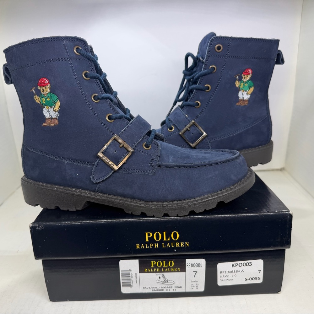 Polo Ralph Lauren Navy Polo Mallet Bear Ranger Hi II Junior 7